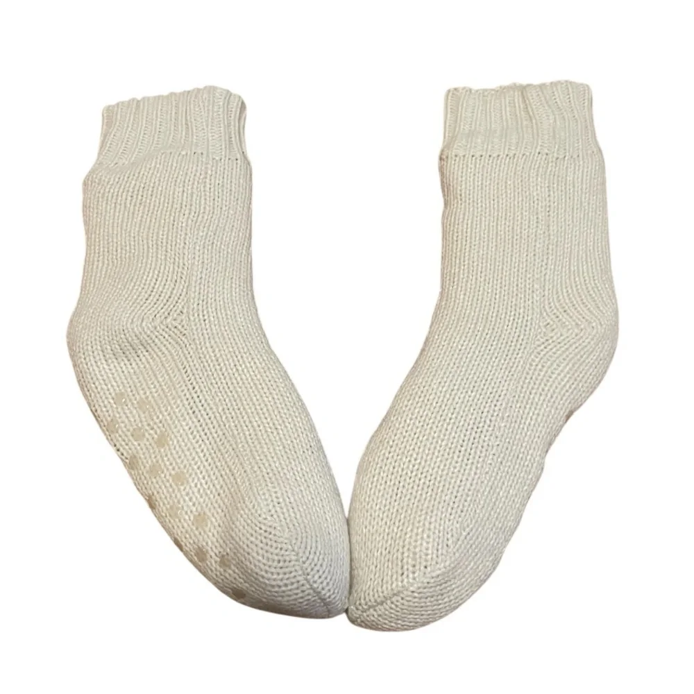 Women’s Plush Warm Cozy House Slipper Grip Socks Cream NEW